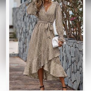 BTFBM Women Long Sleeve Wrap  Summer Fall Dresses   Size XXL Color: Floral Brown